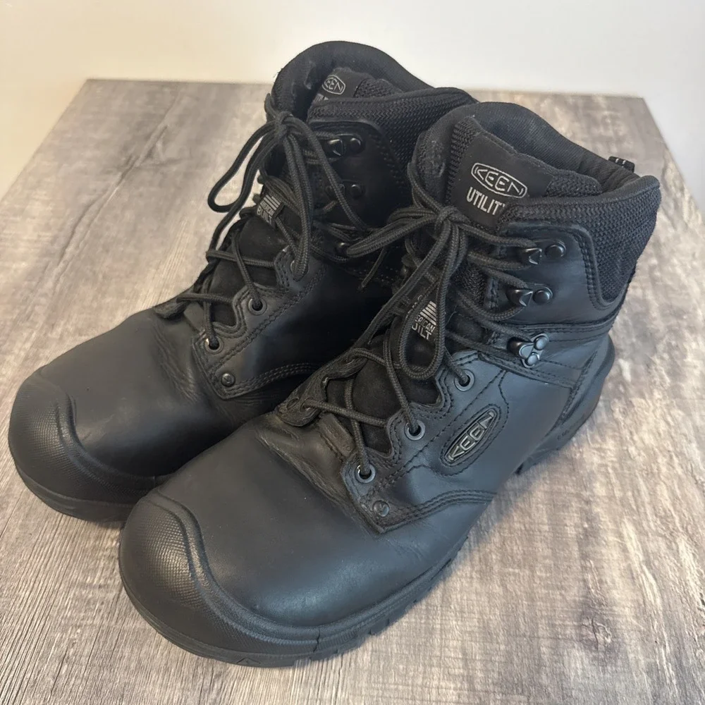 Keen Utility Mens Black Leather Waterproof Carbon Toe Work Boots 1026486 Size 10